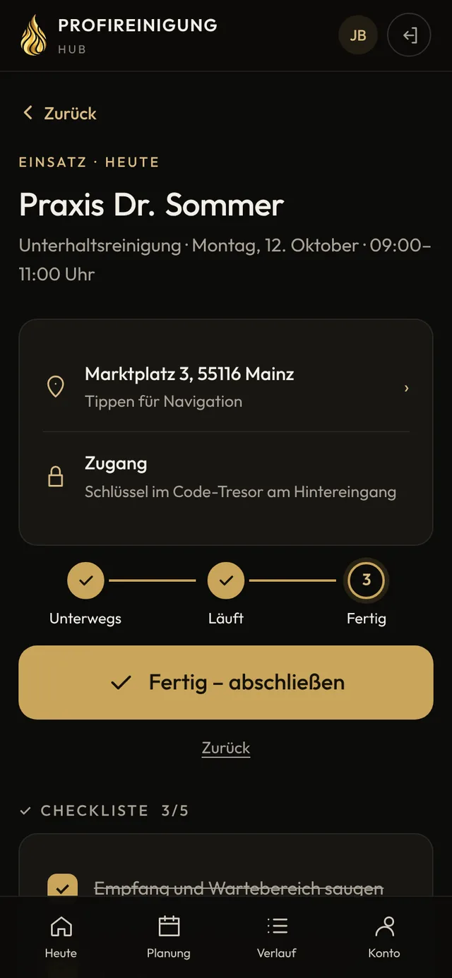 Team app: a job with steps and checklist