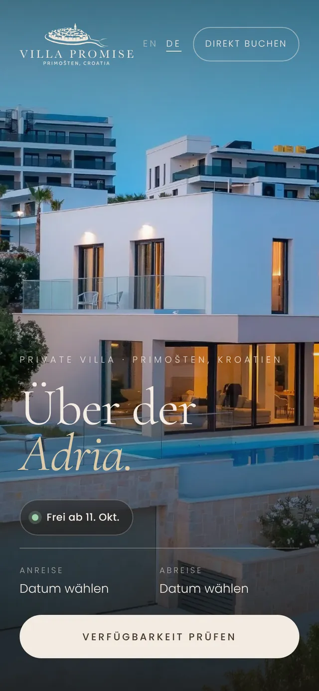 Startseite von Villa Promise auf dem Handy