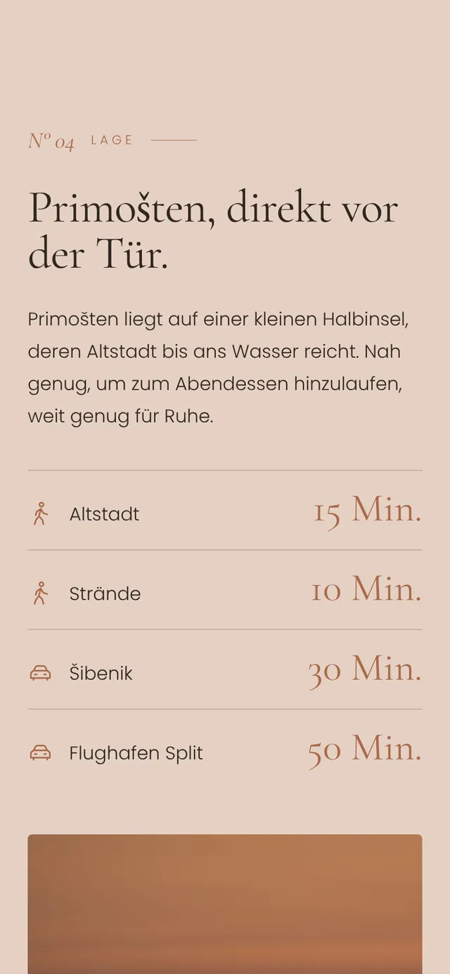 Wegezeiten zu Altstadt, Stränden, Šibenik und Flughafen auf dem Handy